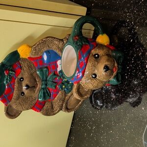 Vintage Plaid Bear Ceramic Mug, Cookie Plate Set